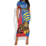 Personalized DR Congo Independence Day Short Sleeve Bodycon Dress Congo-Kinshasa Leopard
