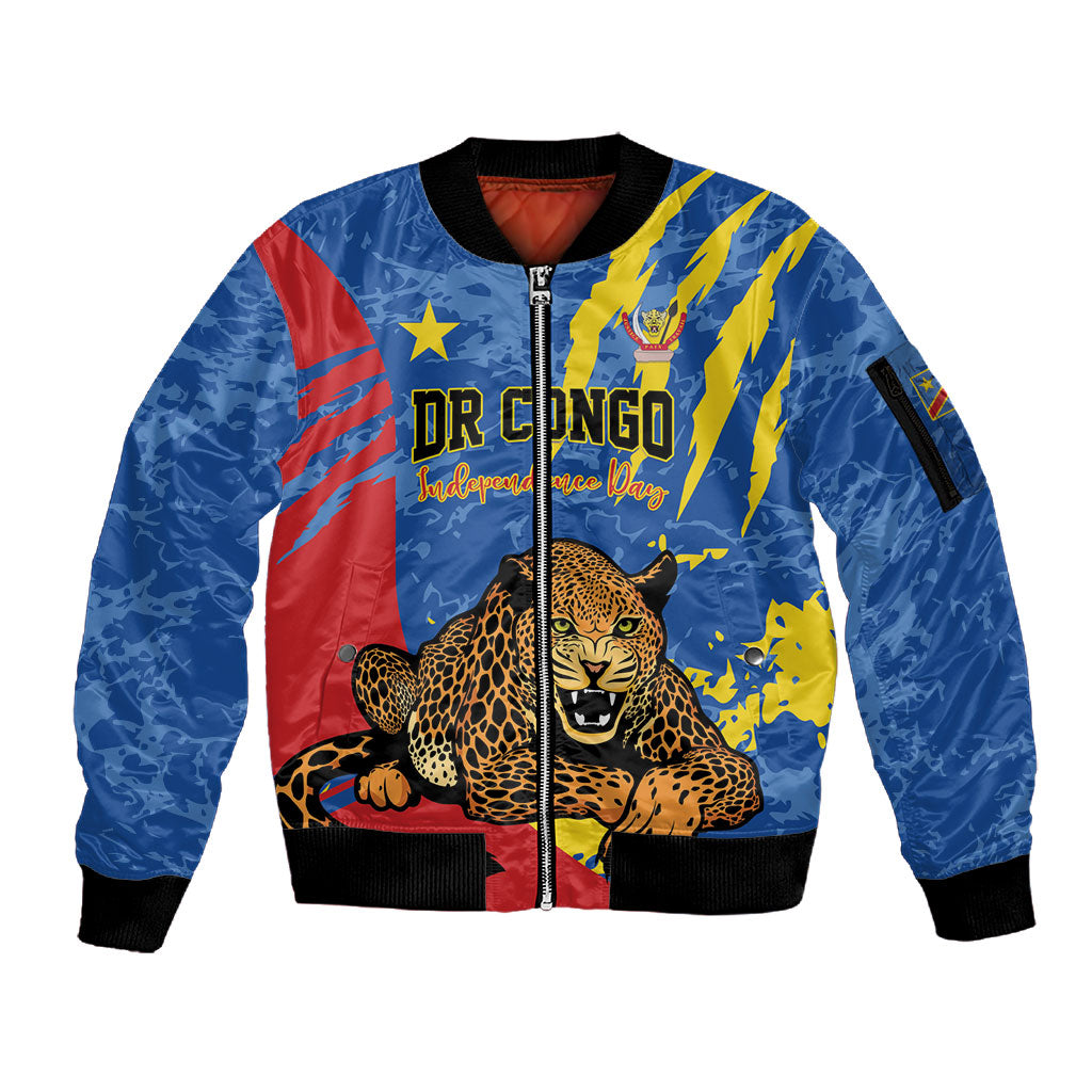 Personalized DR Congo Independence Day Sleeve Zip Bomber Jacket Congo-Kinshasa Leopard