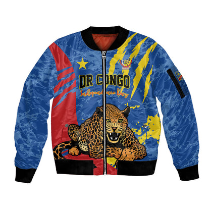 Personalized DR Congo Independence Day Sleeve Zip Bomber Jacket Congo-Kinshasa Leopard