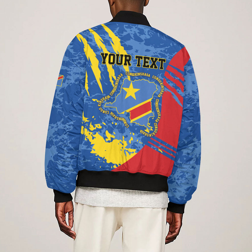 Personalized DR Congo Independence Day Sleeve Zip Bomber Jacket Congo-Kinshasa Leopard