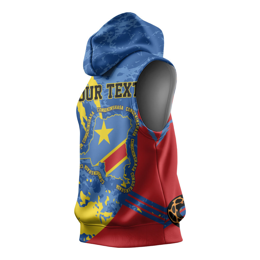 Personalized DR Congo Independence Day Sleeveless Hoodie Congo-Kinshasa Leopard