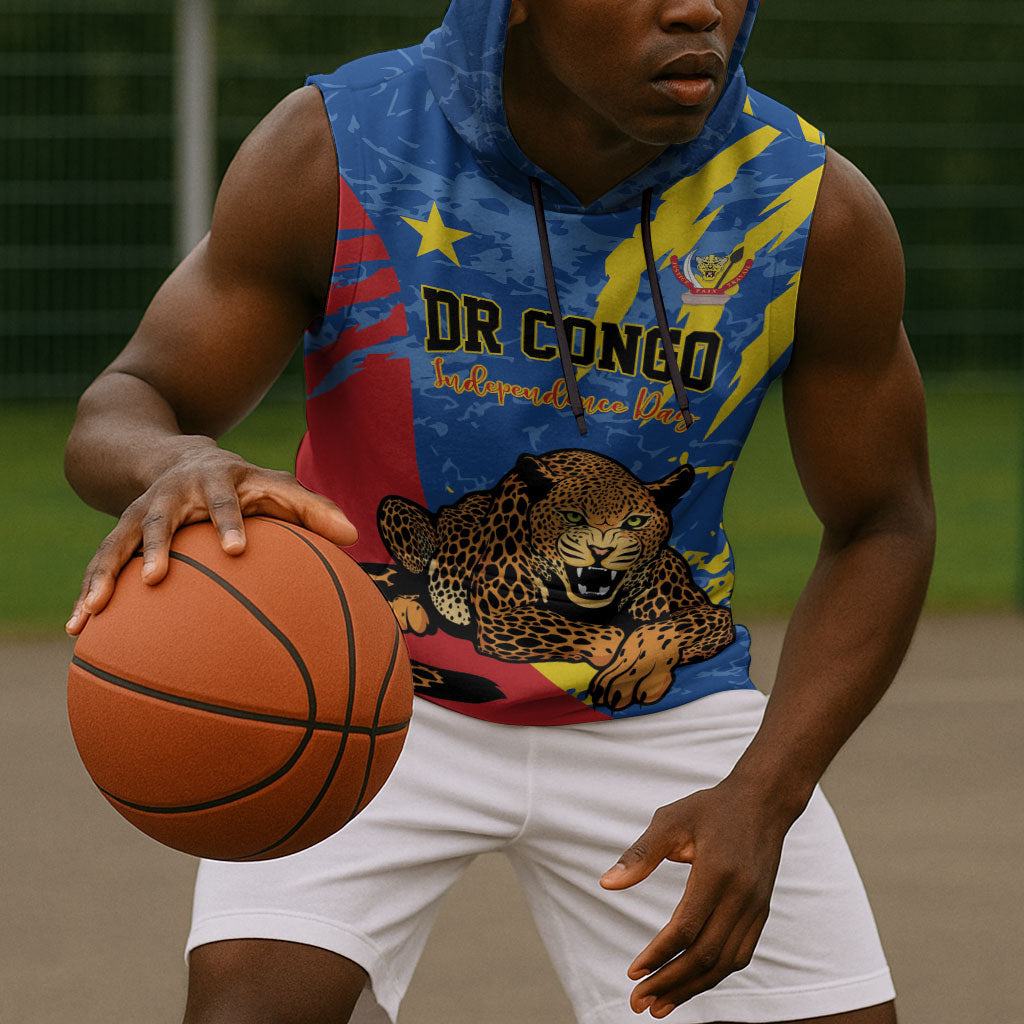 Personalized DR Congo Independence Day Sleeveless Hoodie Congo-Kinshasa Leopard