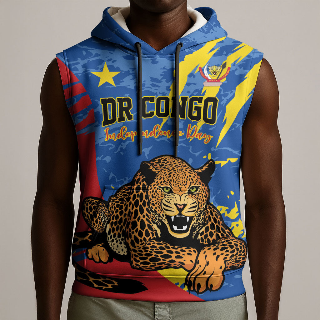 Personalized DR Congo Independence Day Sleeveless Hoodie Congo-Kinshasa Leopard