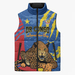 Personalized DR Congo Independence Day Sleeveless Puffer Jacket Congo-Kinshasa Leopard