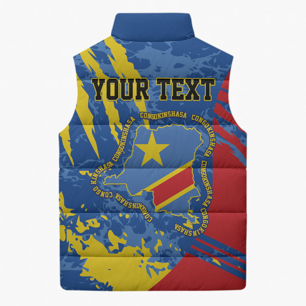 Personalized DR Congo Independence Day Sleeveless Puffer Jacket Congo-Kinshasa Leopard