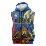 Personalized DR Congo Independence Day Sleeveless Zip Hoodie Congo-Kinshasa Leopard