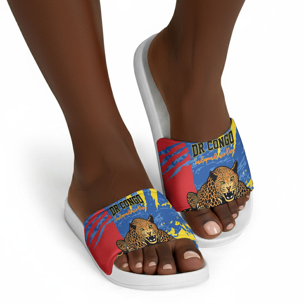 DR Congo Independence Day Slide Sandals Congo-Kinshasa Leopard
