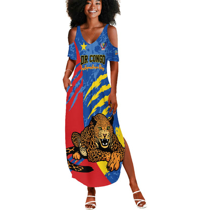 Personalized DR Congo Independence Day Summer Maxi Dress Congo-Kinshasa Leopard