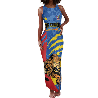 Personalized DR Congo Independence Day Tank Maxi Dress Congo-Kinshasa Leopard