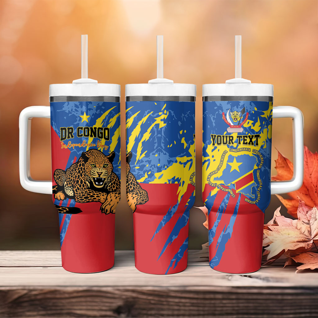 Personalized DR Congo Independence Day Tumbler With Handle Congo-Kinshasa Leopard