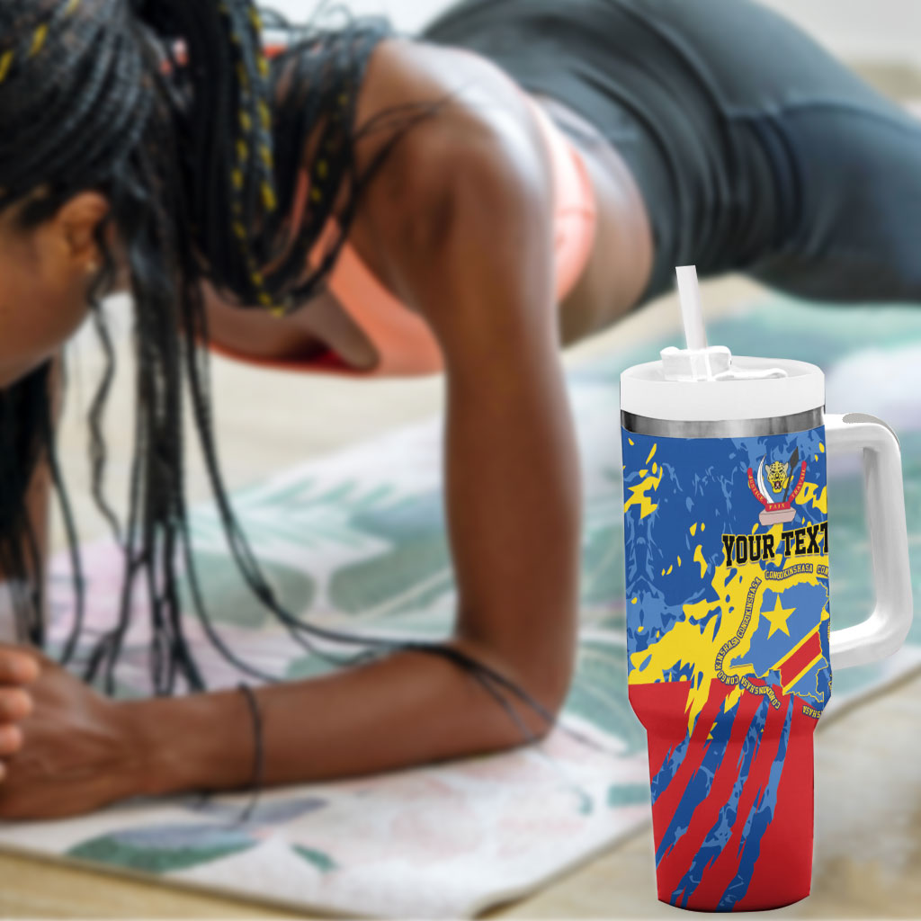 Personalized DR Congo Independence Day Tumbler With Handle Congo-Kinshasa Leopard