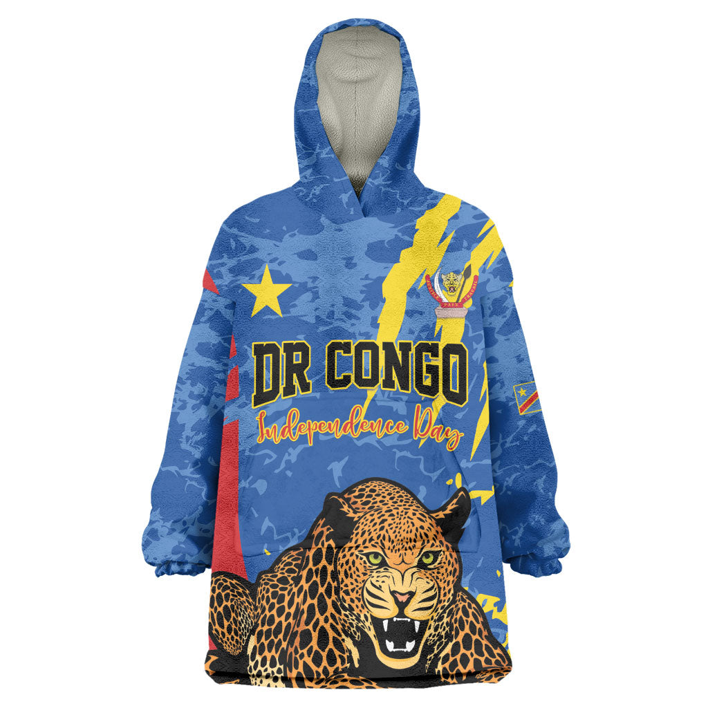 Personalized DR Congo Independence Day Wearable Blanket Hoodie Congo-Kinshasa Leopard