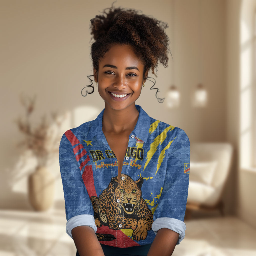 Personalized DR Congo Independence Day Women Casual Shirt Congo-Kinshasa Leopard