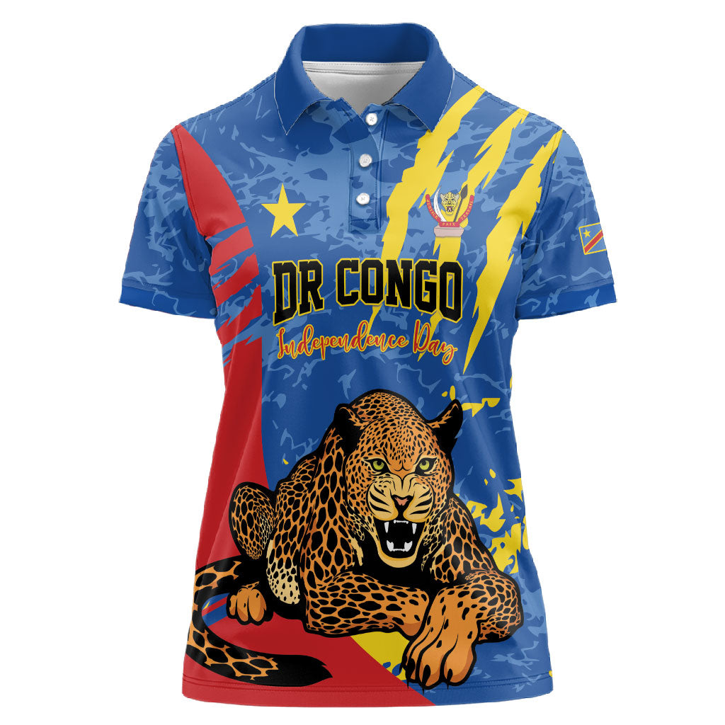 Personalized DR Congo Independence Day Women Polo Shirt Congo-Kinshasa Leopard
