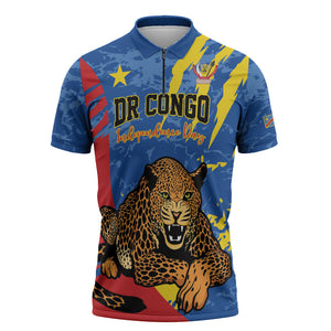 Personalized DR Congo Independence Day Zipper Polo Shirt Congo-Kinshasa Leopard