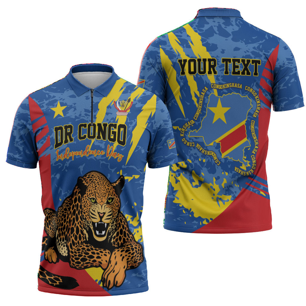 Personalized DR Congo Independence Day Zipper Polo Shirt Congo-Kinshasa Leopard