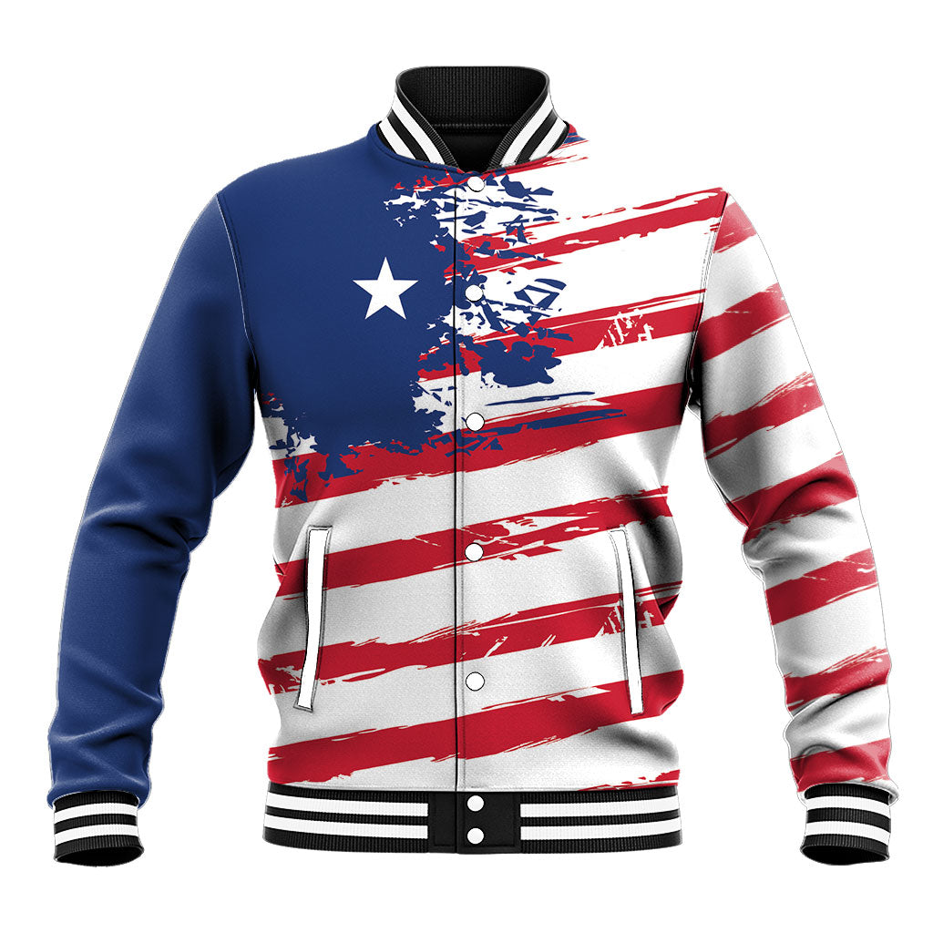 Liberia Flag Baseball Jacket Grunge Stylized