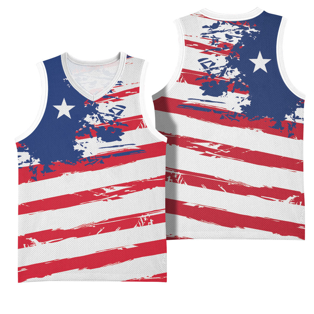 Liberia Flag Basketball Jersey Grunge Stylized