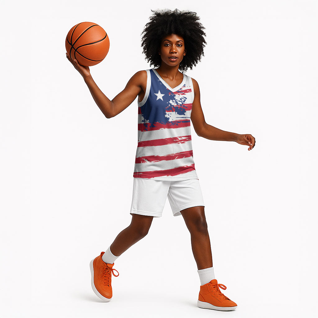 Liberia Flag Basketball Jersey Grunge Stylized
