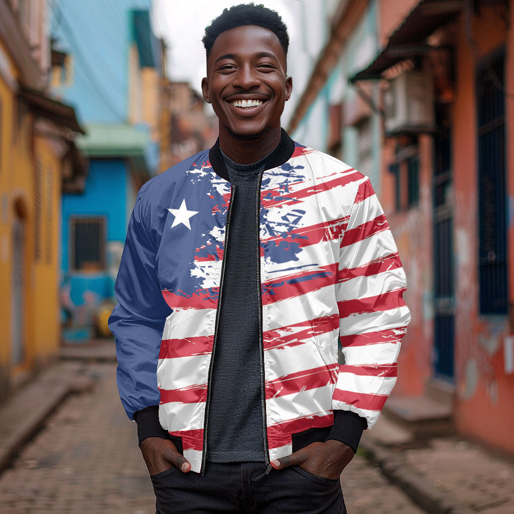 Liberia Flag Bomber Jacket Grunge Stylized