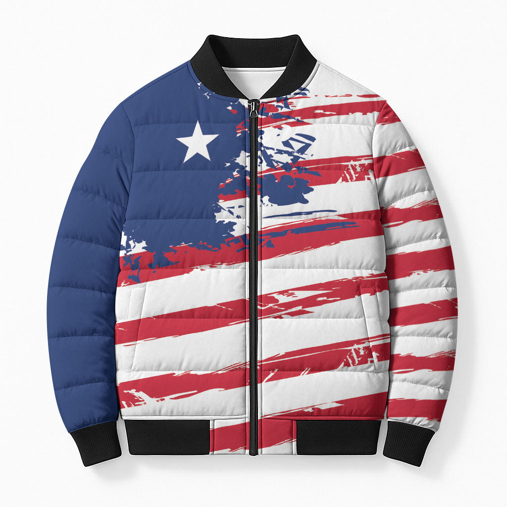 Liberia Flag Bomber Puffer Jacket Grunge Stylized