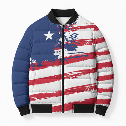 Liberia Flag Bomber Puffer Jacket Grunge Stylized