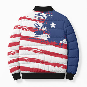 Liberia Flag Bomber Puffer Jacket Grunge Stylized