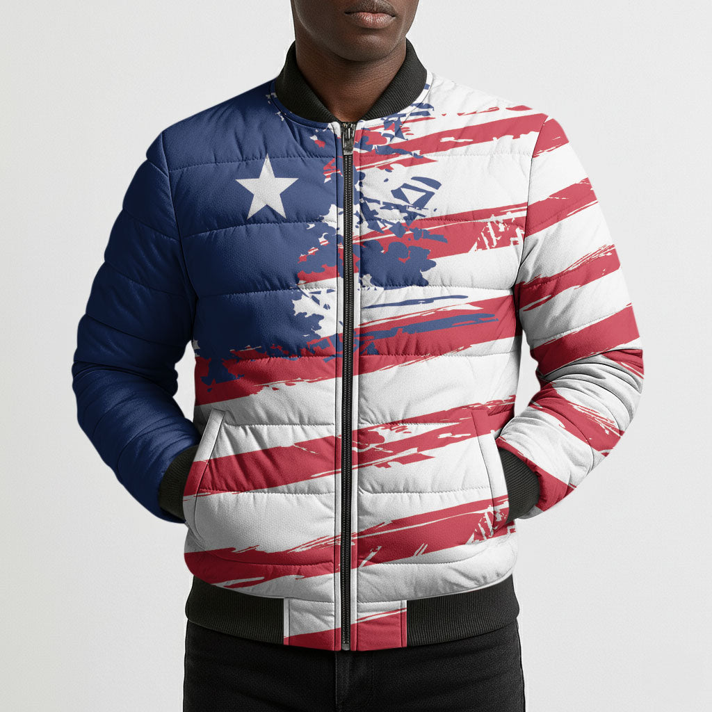Liberia Flag Bomber Puffer Jacket Grunge Stylized