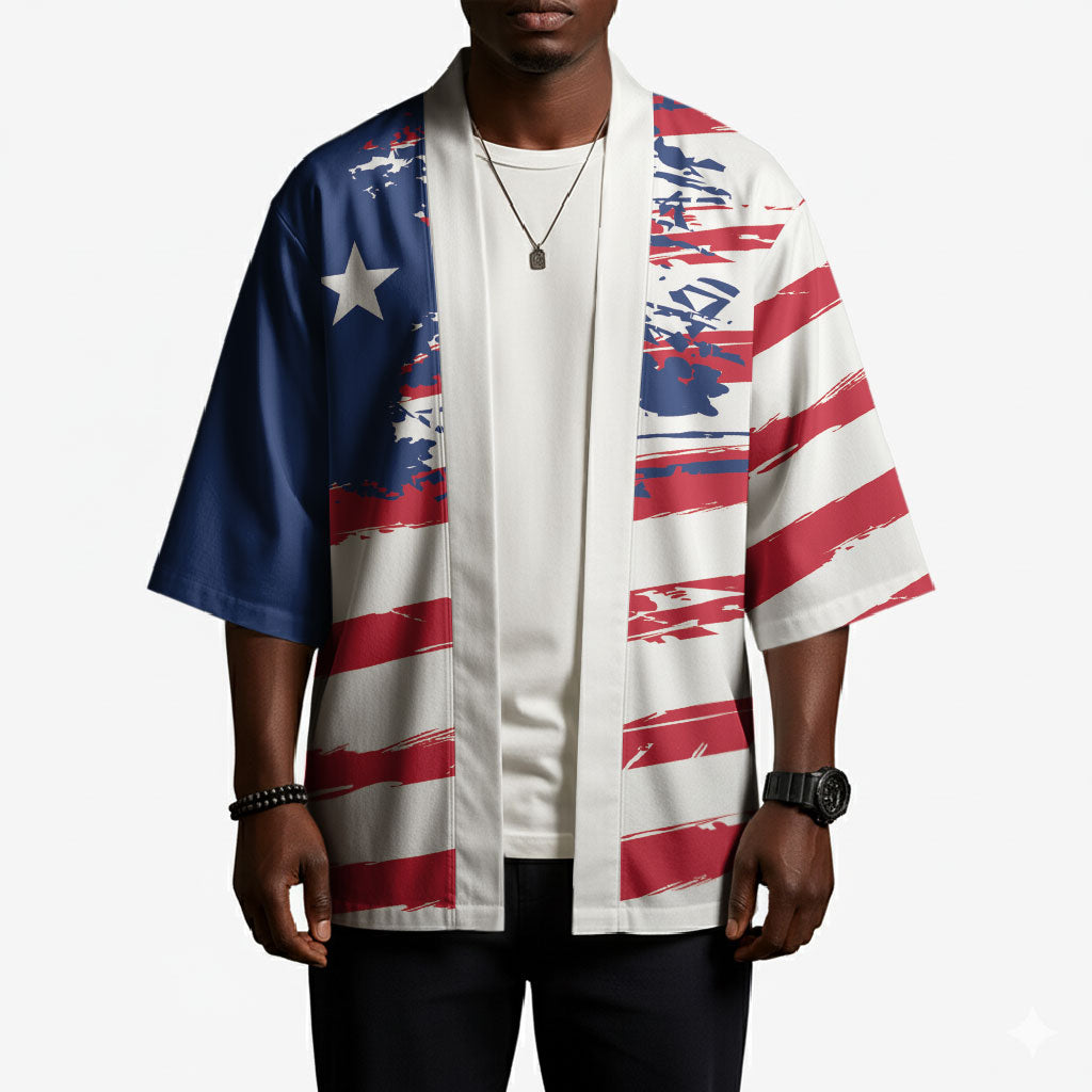 Liberia Flag Kimono Grunge Stylized
