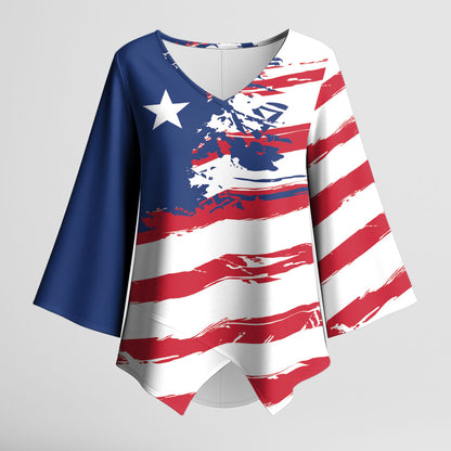 Liberia Flag Kimono Sleeve Blouse Grunge Stylized