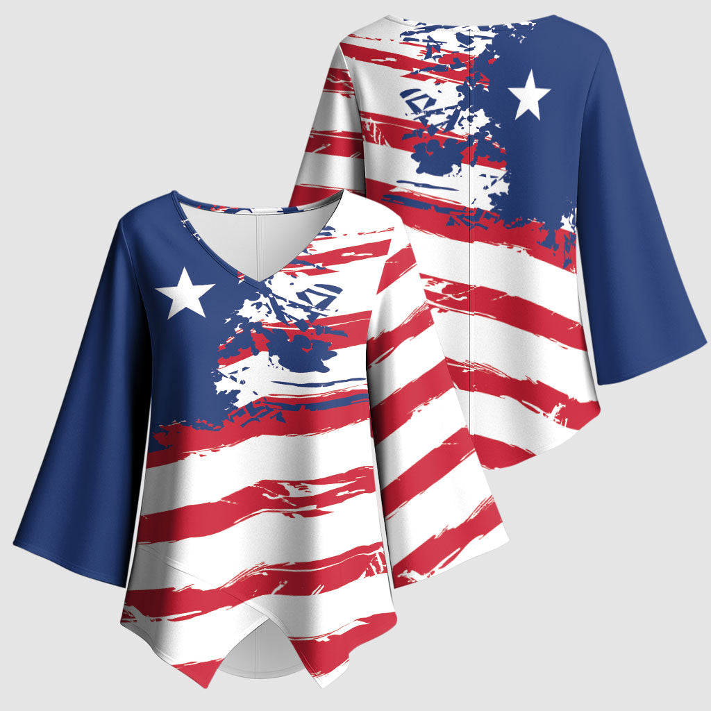Liberia Flag Kimono Sleeve Blouse Grunge Stylized