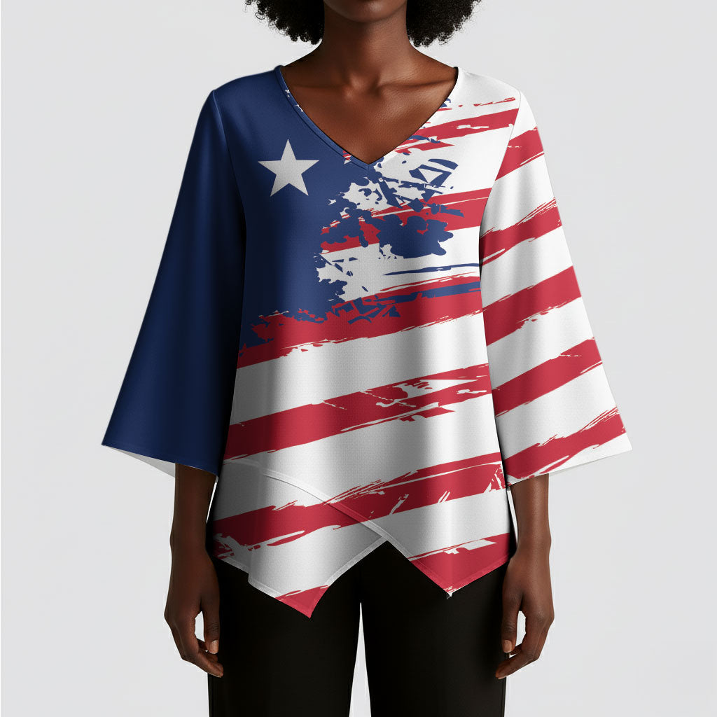 Liberia Flag Kimono Sleeve Blouse Grunge Stylized