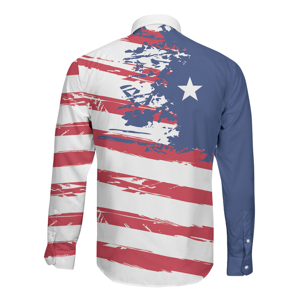 Liberia Flag Long Sleeve Button Shirt Grunge Stylized