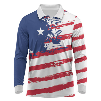 Liberia Flag Long Sleeve Polo Shirt Grunge Stylized