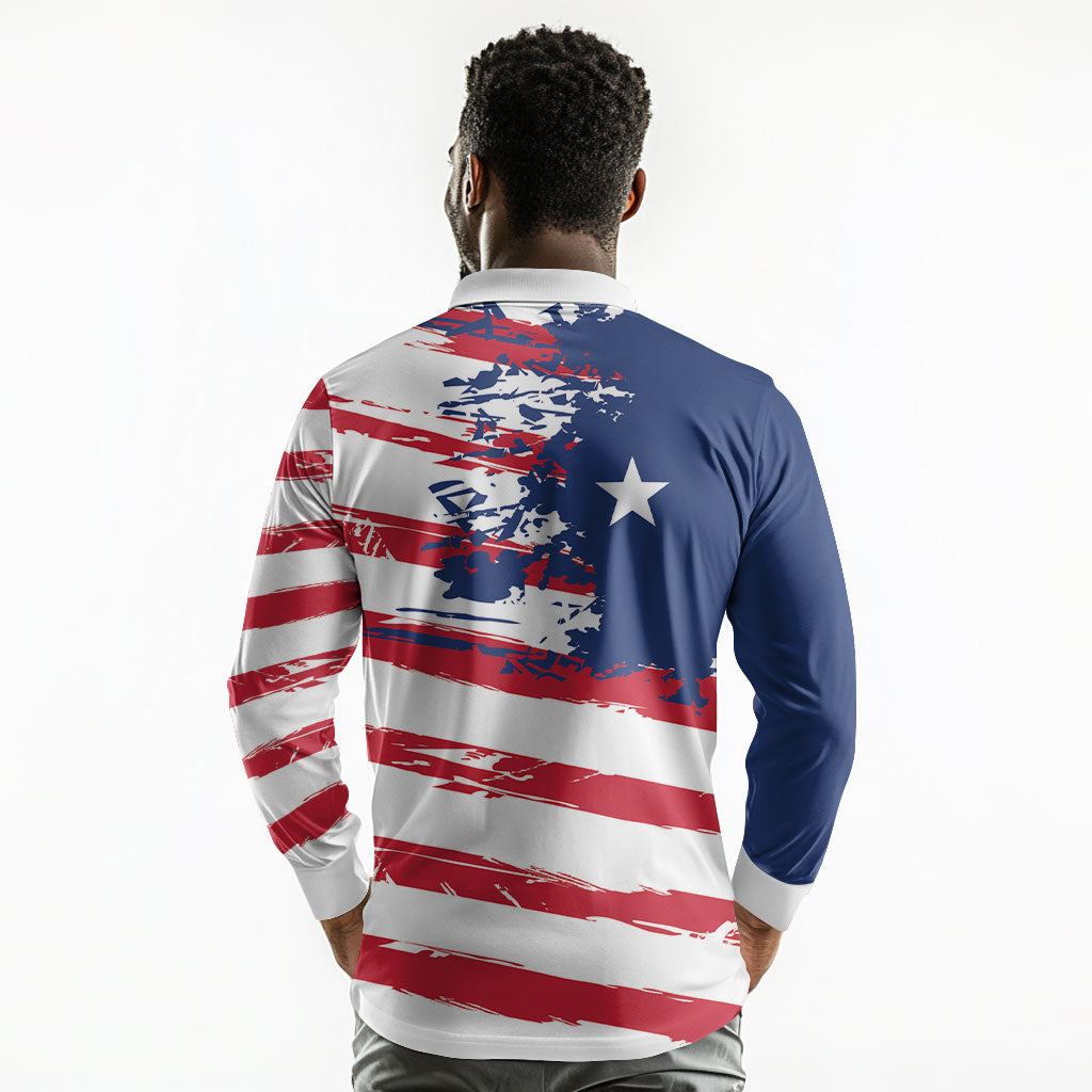 Liberia Flag Long Sleeve Polo Shirt Grunge Stylized