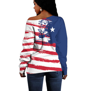 Liberia Flag Off Shoulder Sweater Grunge Stylized