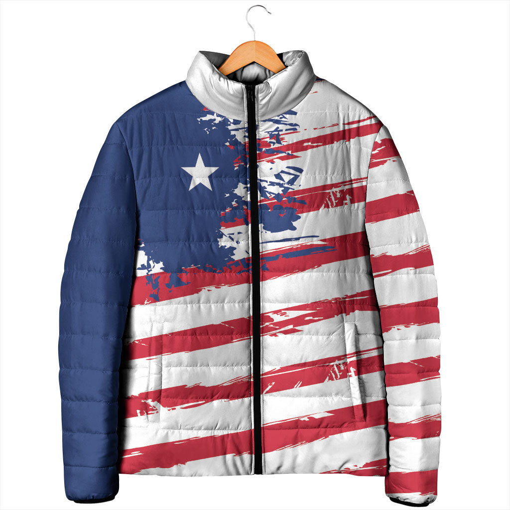 Liberia Flag Padded Jacket Grunge Stylized