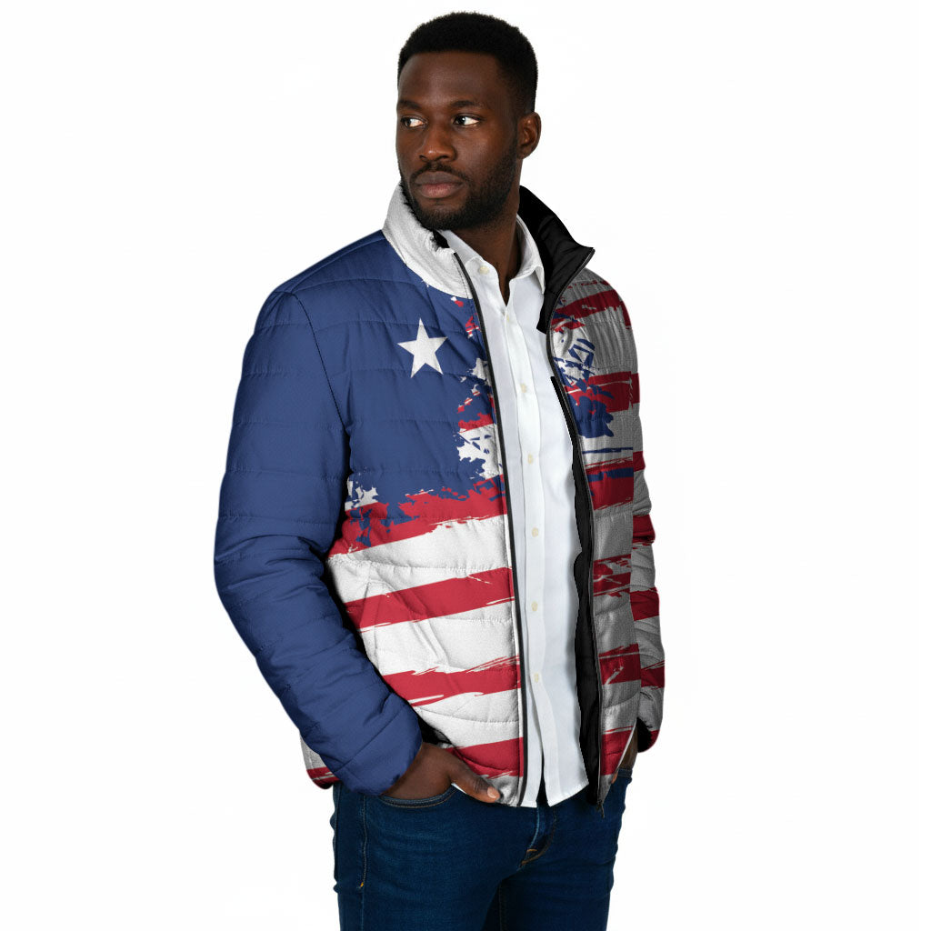 Liberia Flag Padded Jacket Grunge Stylized