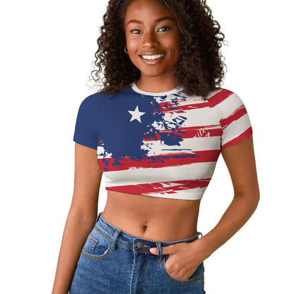 Liberia Flag Raglan Cropped T shirt Grunge Stylized