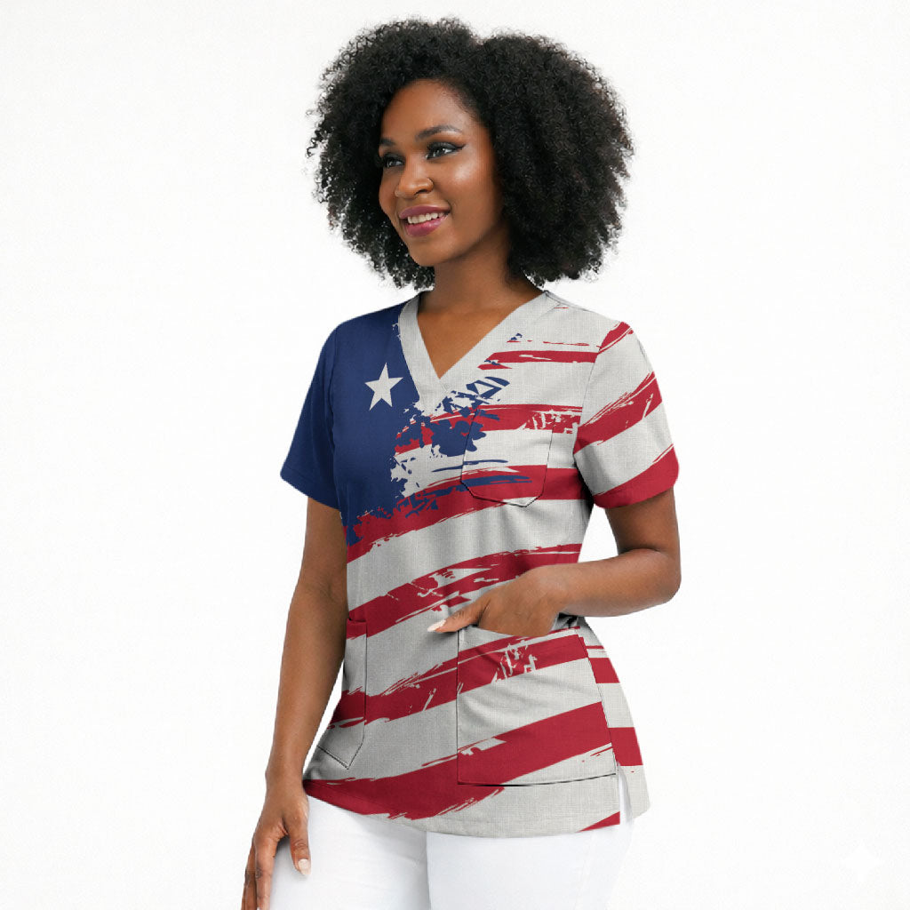 Liberia Flag Scrub Top Grunge Stylized
