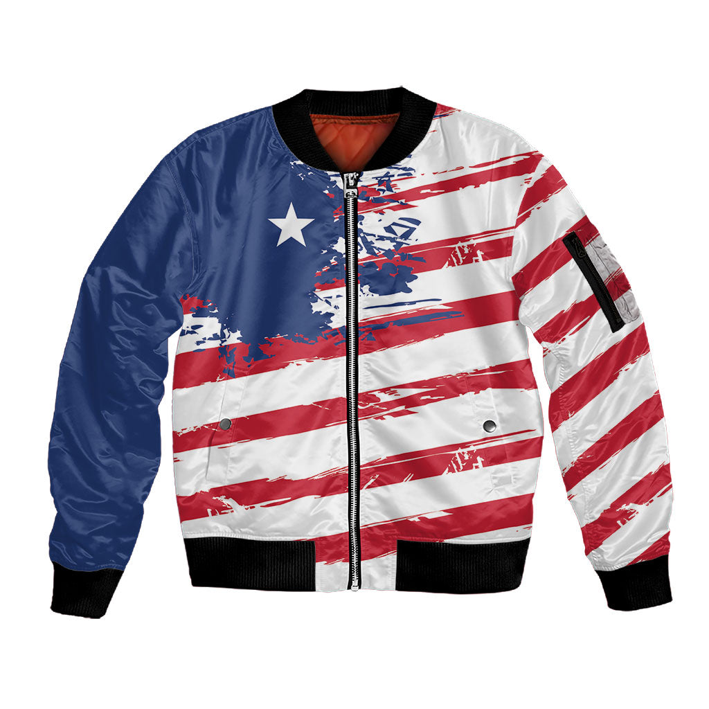 Liberia Flag Sleeve Zip Bomber Jacket Grunge Stylized