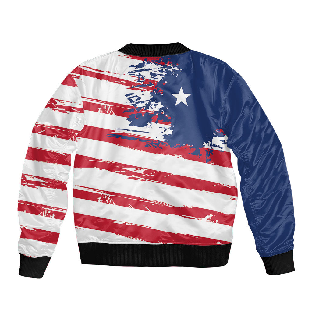 Liberia Flag Sleeve Zip Bomber Jacket Grunge Stylized