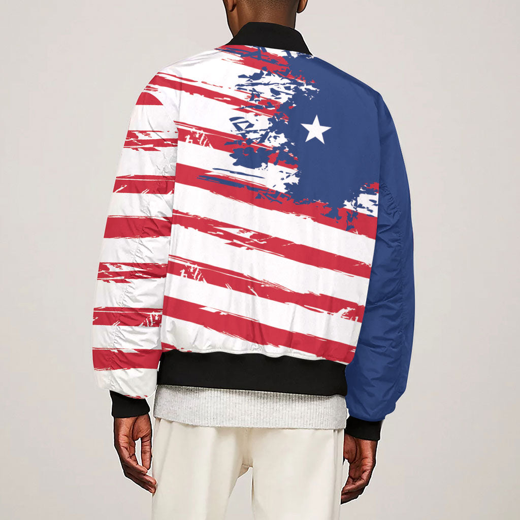Liberia Flag Sleeve Zip Bomber Jacket Grunge Stylized