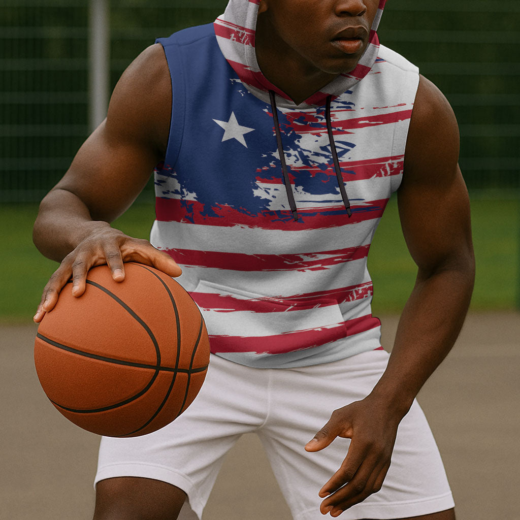 Liberia Flag Sleeveless Hoodie Grunge Stylized