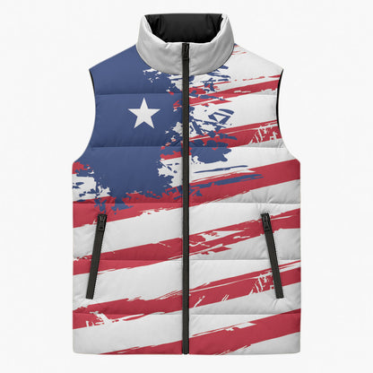 Liberia Flag Sleeveless Puffer Jacket Grunge Stylized