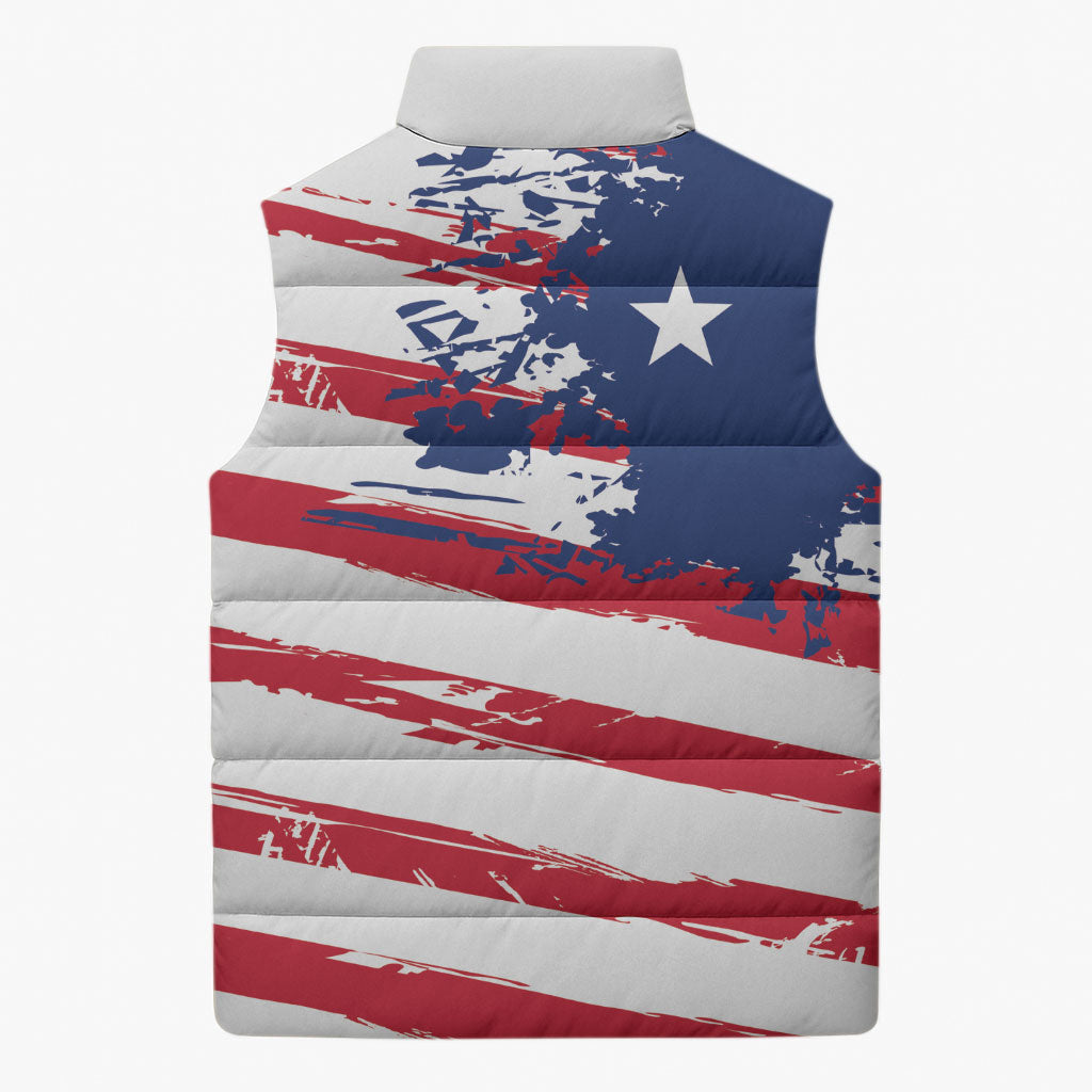 Liberia Flag Sleeveless Puffer Jacket Grunge Stylized