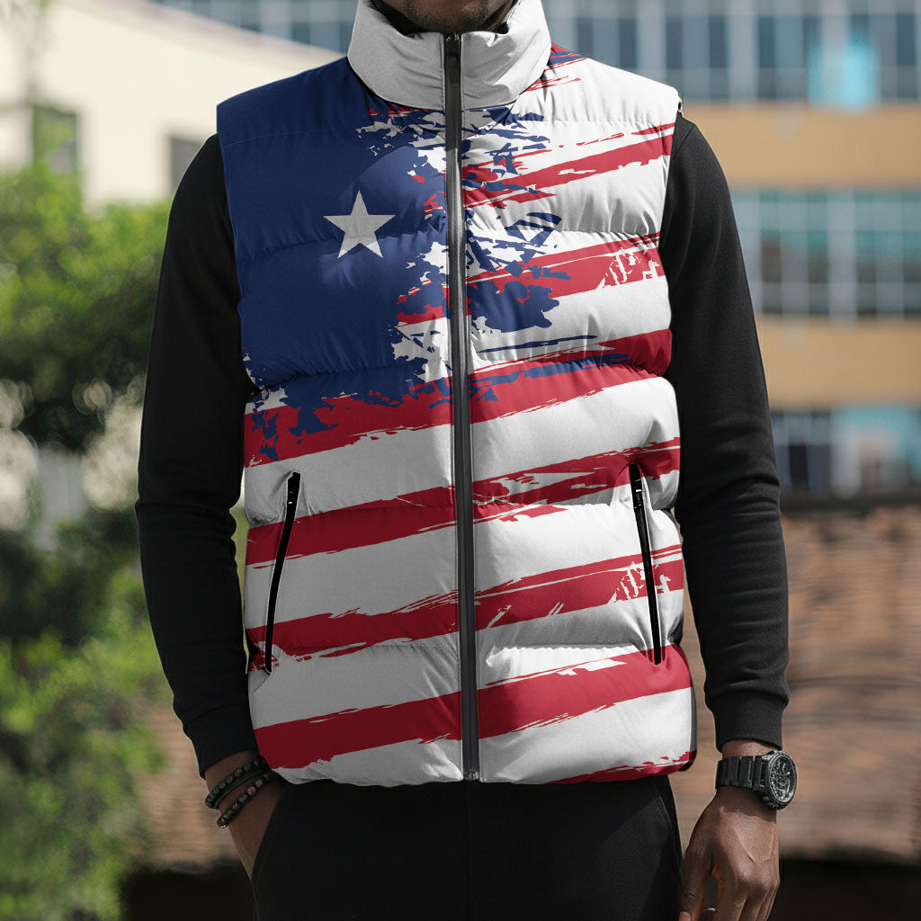 Liberia Flag Sleeveless Puffer Jacket Grunge Stylized