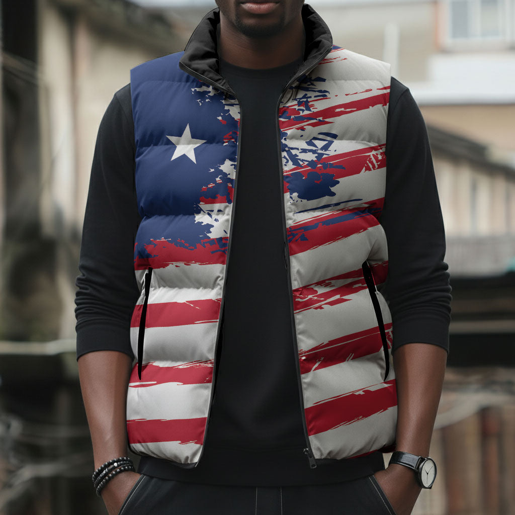 Liberia Flag Sleeveless Puffer Jacket Grunge Stylized