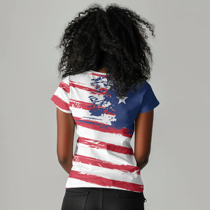 Liberia Flag Women V-Neck T-Shirt Grunge Stylized