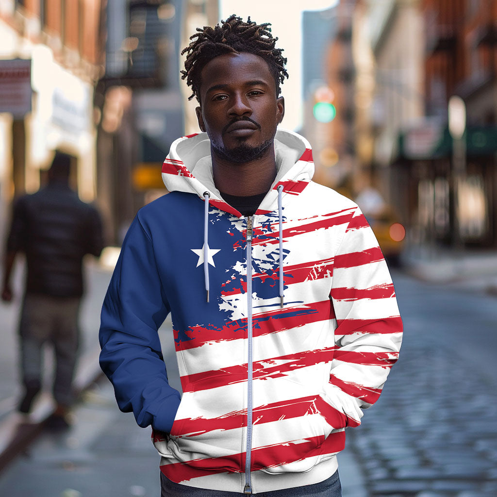 Liberia Flag Zip Hoodie Grunge Stylized